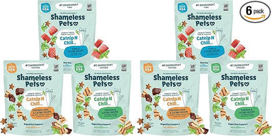 Shameless Pets Crunchy Cat Treats - Kitty Treats for Cats with Digestive Support,Natural Ingredients for Kittens,Healthy Flavored Feline Snacks - Variety Pack,(Pack of 6)