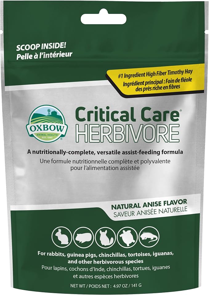Oxbow Critical Care Herbivore, Emergency Guinea Pig Food, Rabbit Food for Recovery, Made with Timothy Hay, Anise Flavor, Critical Care for Guinea Pig Emergency Kit, 141 gram bag