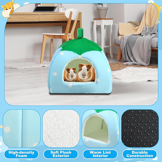 Youyole 13 Pcs Guinea Pig Starter Kit Hamster Toys Bed Guinea Pig Cage Accessories with Tunnel Grass Mats Pet Food Bowl for Christmas Chinchillas Hedgehogs Ferrets Rabbit Hideout Essentials(Blue)