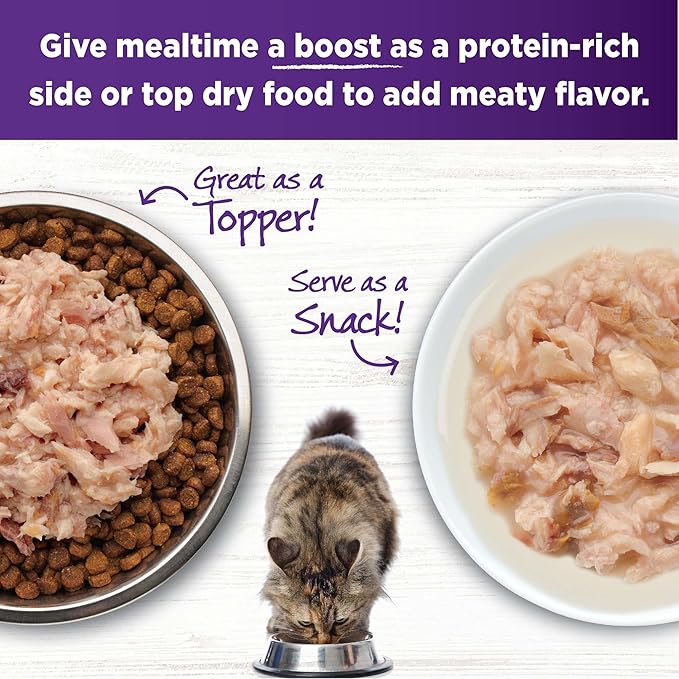Wellness Bowl Boosters Shreds with Broth Wet Cat Food Topper, Grain Free, Natural, Flaked Salmon and Tuna Recipe, 1.75 oz, Pack of 12 Pouches