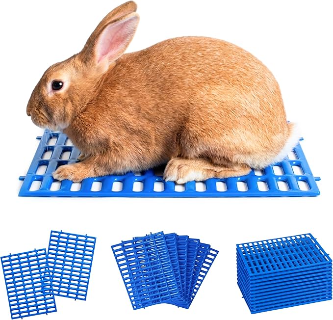 Premium Rabbit Cage Mats (Blue, 12 Pack) | Heavy Duty ABS Wire Floor Protectors | Prevent Sore Hocks & Feet for Bunnies | 15x10 in Floor Mat | Chew Resistant, Dishwasher Safe
