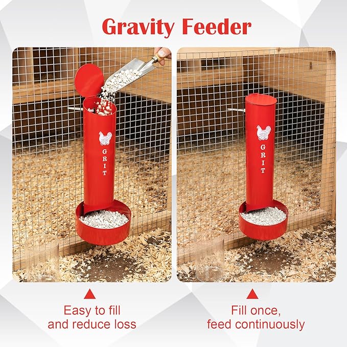 2 Chicken Oyster Shell Feeder and 2 Grit Feeder and 12 Automatic Chicken Waterer Cup, Metal Hanging Poultry Feeders and Plastic Poultry Water Cup, Coop Accessories, Black+Red