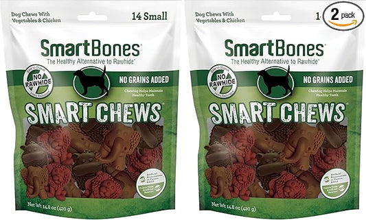 SmartBones Smart Chews, Rawhide Free Dog Chews, Treats for Dogs Made with Real Chicken and Vegetables, 14 Count Small (Pack of 2)