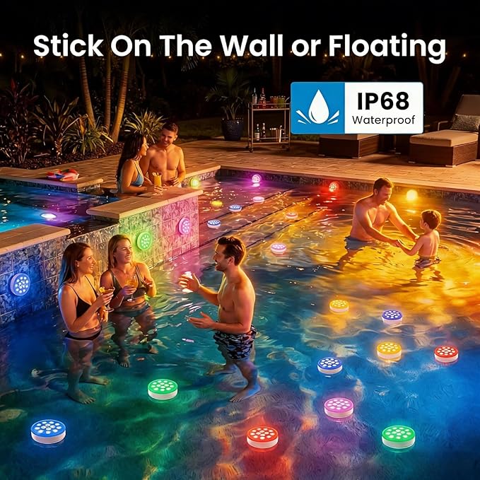 LOFTEK Pool Lights, Rechargeable Submersible LED Lights with Remote, IP68 Waterproof, 16 Colors Underwater Pool Light for Above Ground Inground Pool, Hot Tub, Shower, Bathub, Party, Vase, 1 Pack