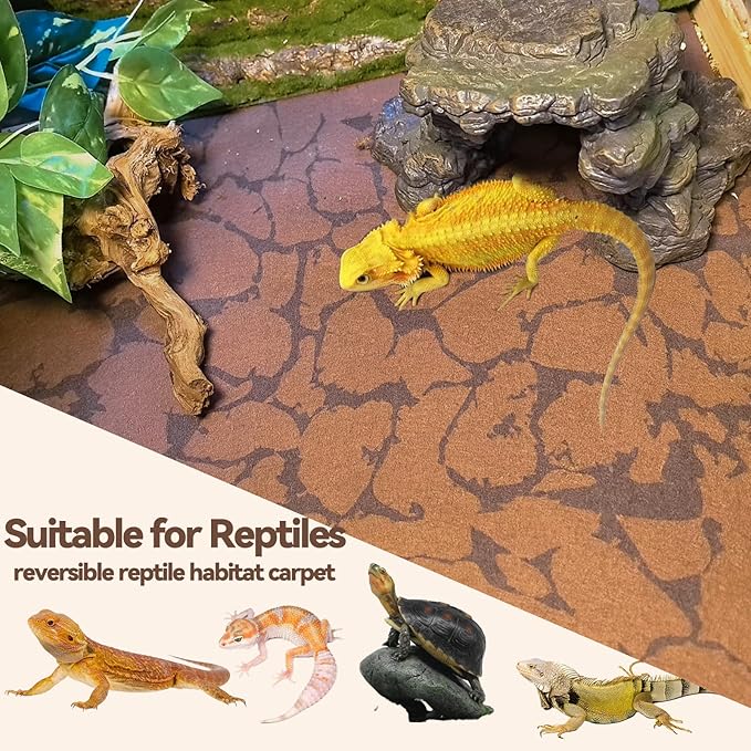 BNOSDM 2 PCS Reptile Carpet Mat Terrarium Liner Bedding Reptile Cage Mat Supplies for Tortoise Lizard Leopard Gecko Snake Chameleon 23.6’’ x 15.7’’