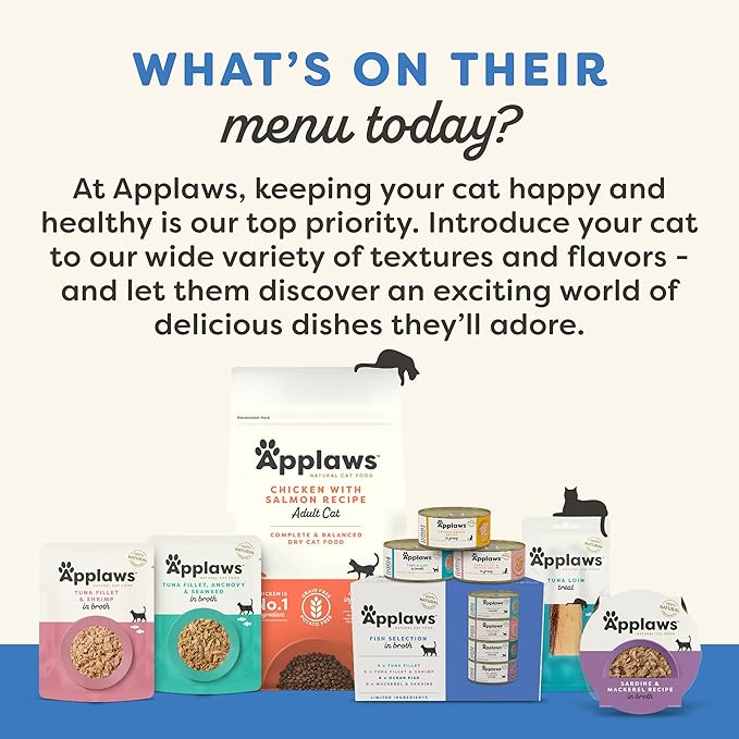 Applaws Natural Wet Canned Cat Food, Limited and Natural Ingredients, High Protein with No Artificial Additives, Tuna Fillet & Crab in Broth (24 x 5.5oz Cans)