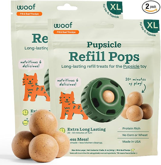 WOOF Pupsicle Refill Pops - Low-Mess Dog Snacks - with Peanut Butter and Beef - Dog Treats - Long Lasting - XL Pops - 5 Count - 2 Pack