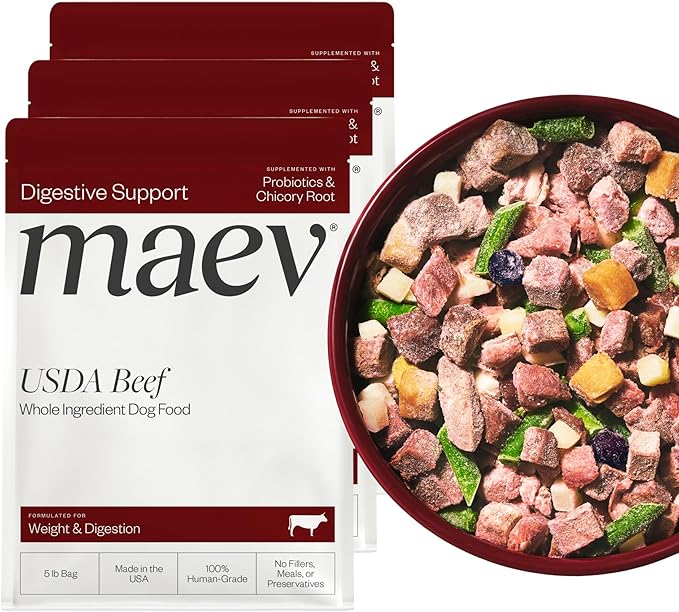 Maev Human-Grade Beef Dog Food, Weight & Digestion Formula, Whole Ingredient, Gluten-Free, High Protein Puppy & Dog Food, 15 lb