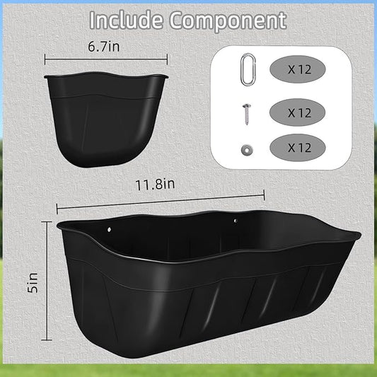 Chicken Feeder Waterer,Hanging Goat Feeders,Feed Trough 3.5 Quart 6 Pack,Hanging Fence Feed Trough for Poultry Livestock,Black