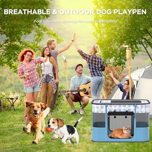 Portable Pet Playpen Cat Cages Indoor， 27.6" L x 21.7" W x 17.7" Collapsible Dog Crates Made of 600D Oxford Material Tent Kennel Playpen for Dogs Cat and Rabbit Travel Dog Playpen Indoor(S, Blue)