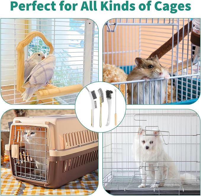 Bird Cage Accessories Bird Poop Remover Brush, Bird Cage Cleaner Brush for Poop Off Bird Poop Remover, Parrot Cage Cleaning Brush Tools for Parakeet Small Animal Cage and Bird Cage Perch Cleaner 4Pcs