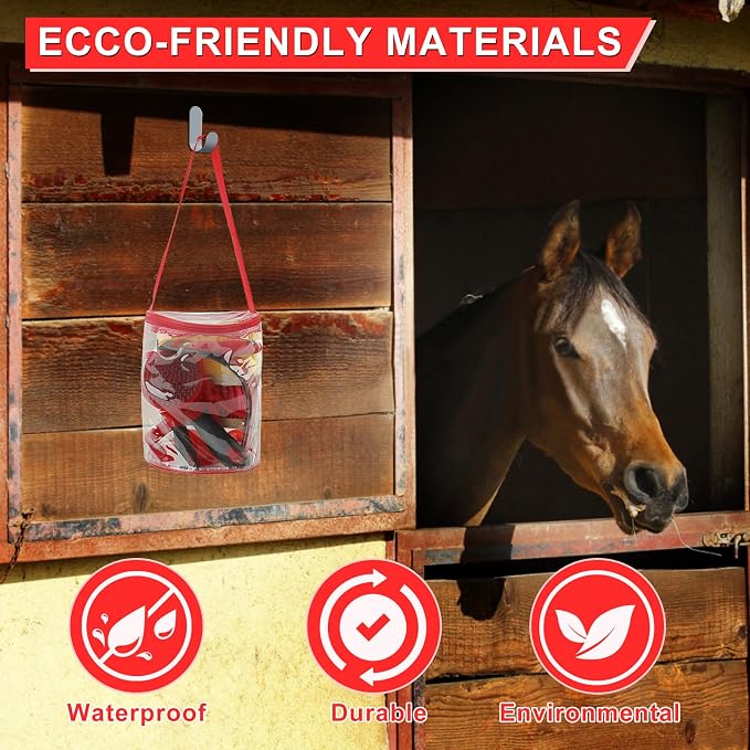 9 Pieces Grooming Kit with Tote Bag - Brush Set, Sweat Scraper, Sponge, Hoof Pick, Curry Comb for Horse Riders and Beginners (Red)