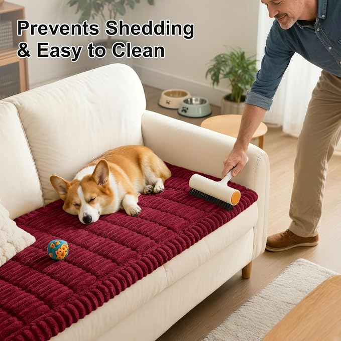 Smiry Couch Cover for Dogs, Non Slip Washable Sofa Protector for Pets, Soft Furniture Cover for Pet, Stylish Sofa Covers, Cozy Protect Against Fur, Dirt & Everyday Messes (Red, 35.4" x 82.7")