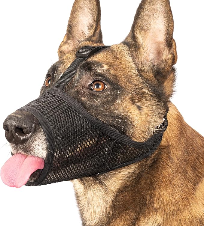 LUCKYPAW Dog Muzzle, Mesh Muzzle for Large Medium Small Dogs, Soft Mouth Cover to Prevent Biting Chewing with Adjustable Head Strap, Allows Panting and Drinking, Perfect for Vet Visit (Black, L)