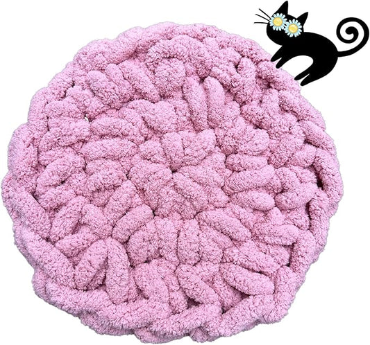 Cat Self-Warming Knitted Bed Mat, Extra-Soft Warm Round Washable Pads Cushions for Indoor Kittens & Kitty Small Pets Cat Trees (Pink,Medium)