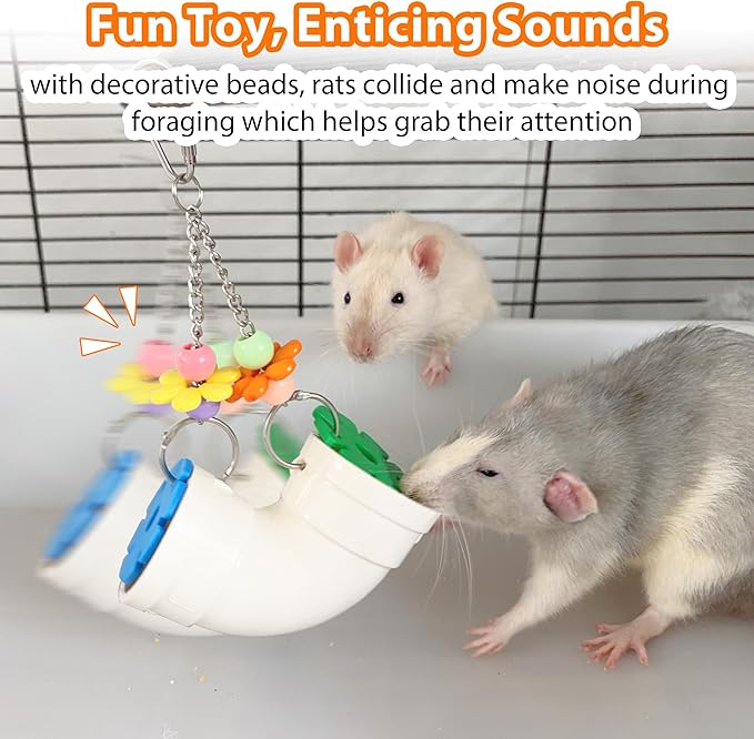 Rat Enrichment Toys, Wide Opening Rat Foraging Toy for Various Treats, Slow Feeder Hanging Fancy Mice Cage Accessories Puzzle Toy More Healthy, Easy-Clean Rodent Toys for Rat, Mice