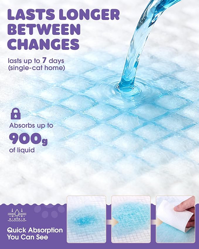 Powools Cat Pee Pads - Leak-Resistant Disposable Pee Pad for Cats, 12 x 17.5" Cat Litter Box Pads, 900g Absorbency, for Litter Box Drawers, Pet Carriers & Floor Use, 60 Count, Fresh Scent