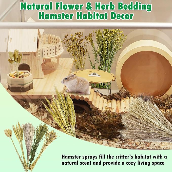 PINVNBY Natural Flower & Herb Hamster Bedding Habitat Decor Grain Guinea Pig Bedding Hamster Sprays Hamster Cage Accessories for Guinea Pig Dwarf Syrian Gerbils Mice Mouse Rat (Grain Version)