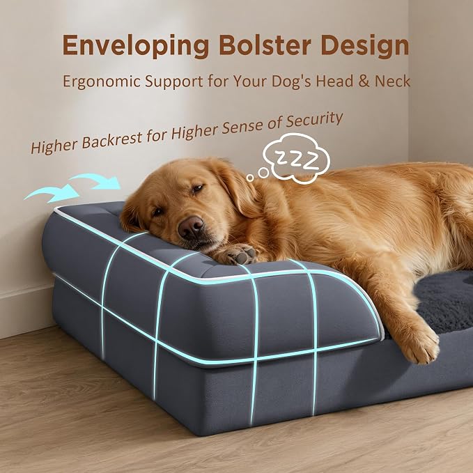 Comfort Expression Orthopedic Dog Bed for Medium Size Dog with Bolster | Waterproof Dog Couch Bed with Washable Cover & Non-Slip Bottom, Supportive Egg Crate Foam Medium Pet Bed, 30x20 Inch