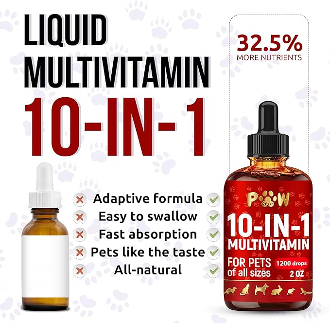 Liquid Multivitamin for Dogs with Glucosamine – Help with Allergies & UTIs – Dog Vitamins and Supplements – Cat Multivitamin for Hips & Joints – B, C & D3 for Coat Shining & Digestion – 2 oz