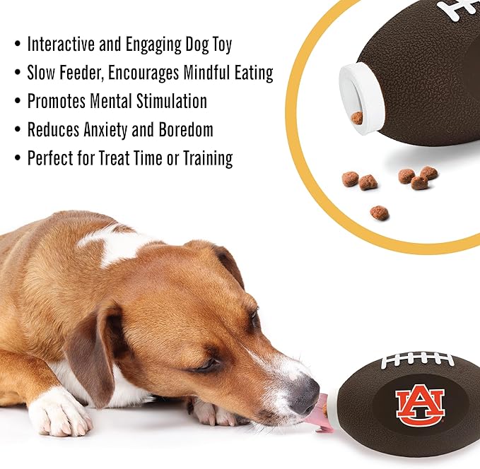 NCAA Auburn Tigers Football Treat Dispensing Toy for Dogs and Cats, Rubber Ball Dog Toy, Interactive Fun Dog Treat Toy, Natural Rubber Dog Feeding Toy