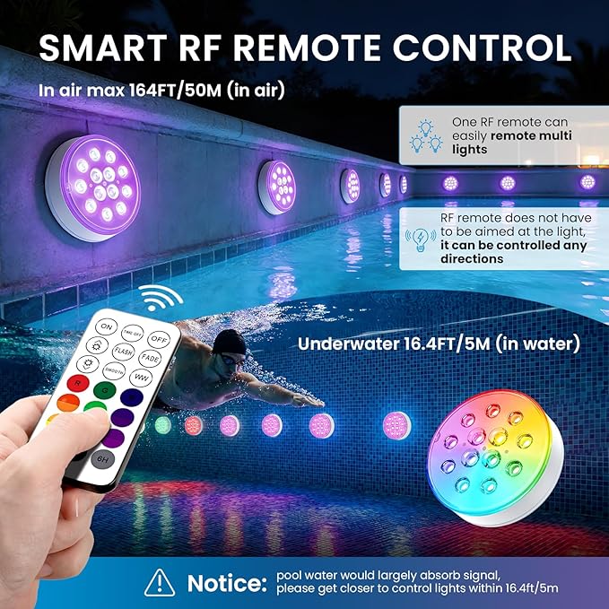 LOFTEK Pool Lights, Rechargeable Submersible LED Lights with Remote, IP68 Waterproof, 16 Colors Underwater Pool Light for Above Ground Inground Pool, Hot Tub, Shower, Bathub, Party, Vase, 2 Pack
