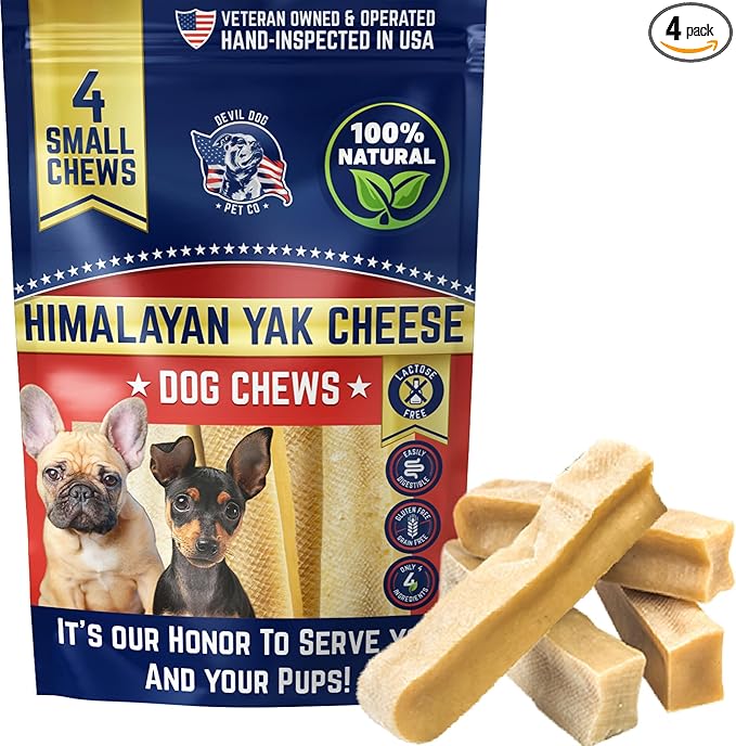 Devil Dog Pet Co. Himalayan Yak Cheese Dog Chews for Small to Medium Breeds & Aggressive Chewers - Long Lasting, Rawhide Free, High Protein - Cleaner Teeth, Anxiety & Boredom Relief - 4 Pack