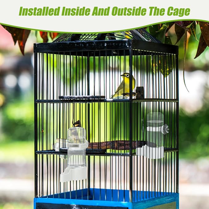 BWOGUE 2PCS Automatic Bird Water Dispenser, 4.73 Fl Oz Parakeet Water Dispenser for Cage No Mess Suspended Bird Water Feeder for Cockatiel Budgie Conure Lovebirds