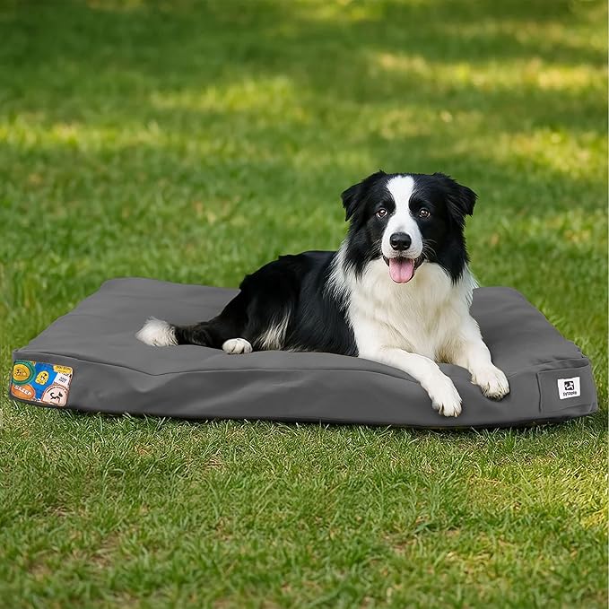 Sytopia 36 Inch Canvas Outdoor Dog Bed for Large Dogs, Chew Proof Dog Bed with Waterproof Machine Washable Removable Cover, Durable Indoor Patio Pet Pad for Crate, Dark Grey