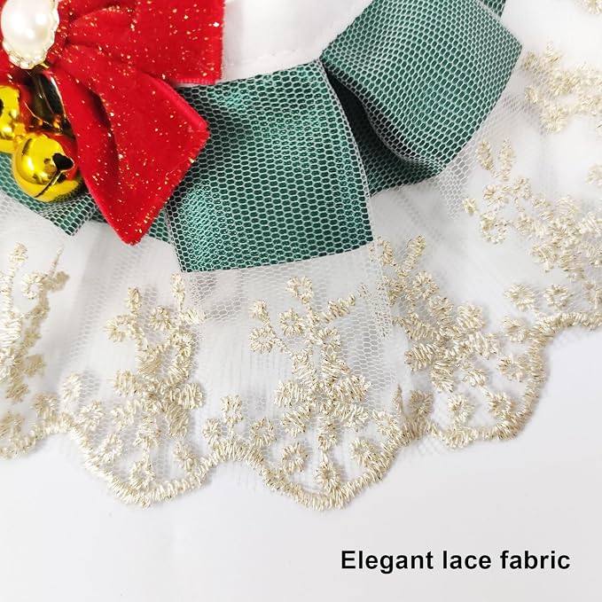 Elegant Lace Cat Collar with Cute Bow,Cat Collar with Bow Tie,Pet Lace Bib Collar with Cute Bow,Cat Princess Costumes,Green Champagne,1 Piece ﻿