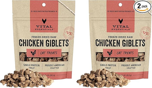 Vital Essentials Freeze Dried Raw Cat Treats | Chicken Giblets | 1 oz | Pack of 2