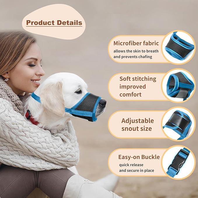 HEELE Dog Muzzle,Soft Nylon Muzzle Anti Biting Barking Chewing,Air Mesh Breathable Drinkable Adjustable Loop Pets Muzzle for Small Medium Large Dogs (Sky Blue, M)