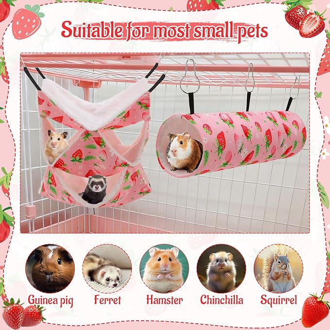 2 Pcs Guinea Pig Ferret Hammock Set, 3 Tier Small Pet Hanging Hammock with Tunnel Bed Hideout Small Animal Cage Accessories for Hamster Sugar Glider Guinea Pig Ferret Squirrel Chinchilla