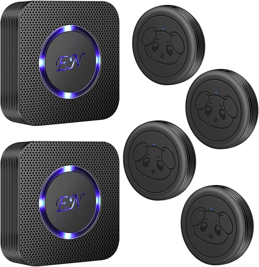 Dog Door Bell Wireless Doggie Doorbells for Potty Training with Waterproof Touch Button Dog Bells Included 2 Receivers and 4 Transmitters, Black