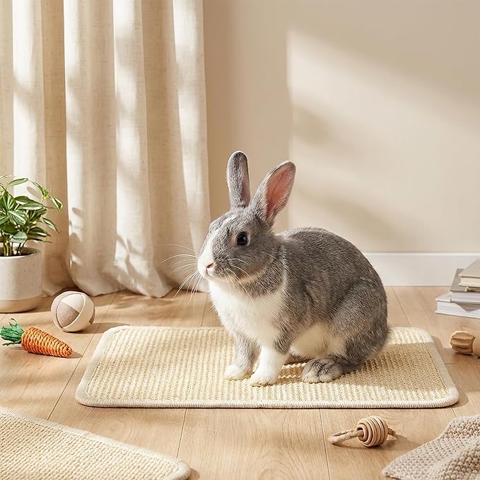 Pumtus 4 Pcs Rabbit Scratch Mat, 16 x 12 in Natural Sisal Bunny Scratching Pad, Rabbit Claws Teeth Care Resting Rug, Animal Chew Toy Forage Cage Accessories for Grinding, Biting, Sleeping, Nesting
