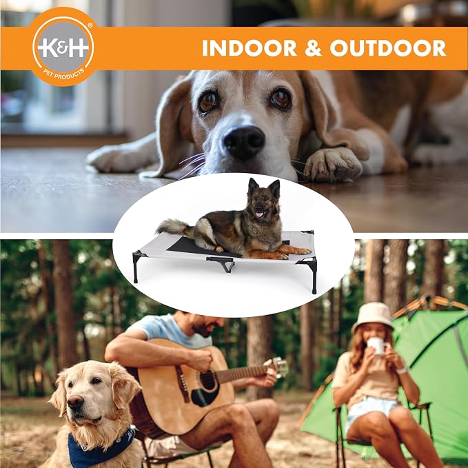 K&H Outdoor Elevated Dog Bed - Cooling Raised Dog Bed for Large & Extra-Large Pets, Breathable Mesh Center Hammock Design, Indoor/Outdoor Washable Cover, Portable Metal Frame, Taupe, XL 50x32in