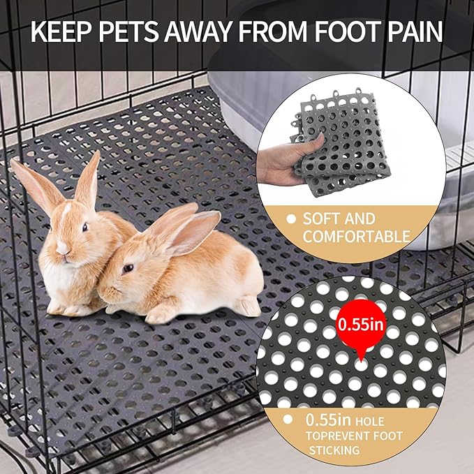 Rabbit Cage Mat for Feet - Pack of 8 Plastic Rabbits Resting Mats 12x12 Bunny Foot Pad Small Animal Cage Accessories for Adult Guinea Pig Chinchilla Ferret, Easy to Cut and Splice (Grey)