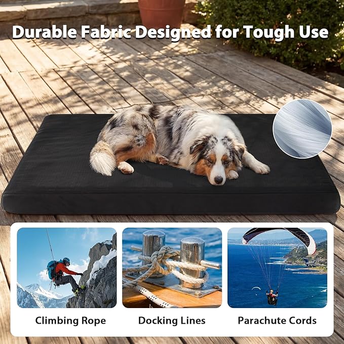RRPETHOME 3" Chew Proof Indestructible Dog Bed for Large Aggressive Chewers,Durable Tough Fabir Chew Resistant Crate Dog beds for Large Dog & Puppy,Orthopedic Egg Foam Kennel Mat Pad Black 41x27x4