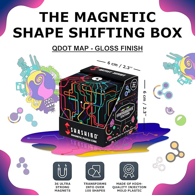 Shashibo Shape Shifting Box - Award-Winning STEM Fidget Toy with Ultra Strong Magnets - Puzzle Cube Transforms Into 100+ Shapes, Perfect Sensory Gift for Kids, Teens, and Adults (QDOT Map)