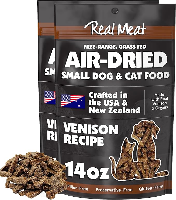 TRMC Real Meat Air Dried Cat Food & Dog Food w/Real Venison - 1.75lbs of USA-Crafted Grain-Free Dry Dog & Cat Food Sourced from Free-Range, Grass-Fed Venison - All Natural, High Protein Pet Food