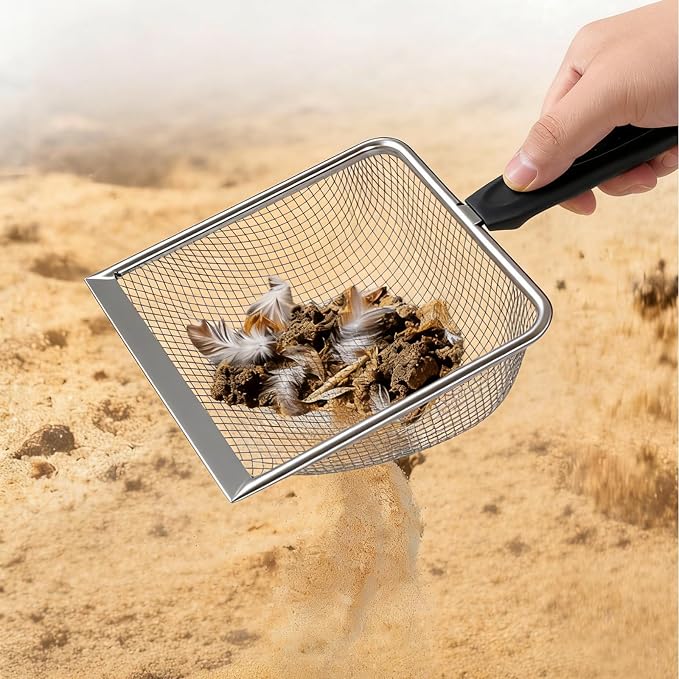 4 Pack Chicken Poop Scooper, 5.5" Metal Mesh Shovel | 2.0mm/2.8mm/3.8mm/5mm Holes, Chicken Coop Rake for Sand Litter, Suitable for Chickens, Cats, Rabbits, Hamsters & Reptiles