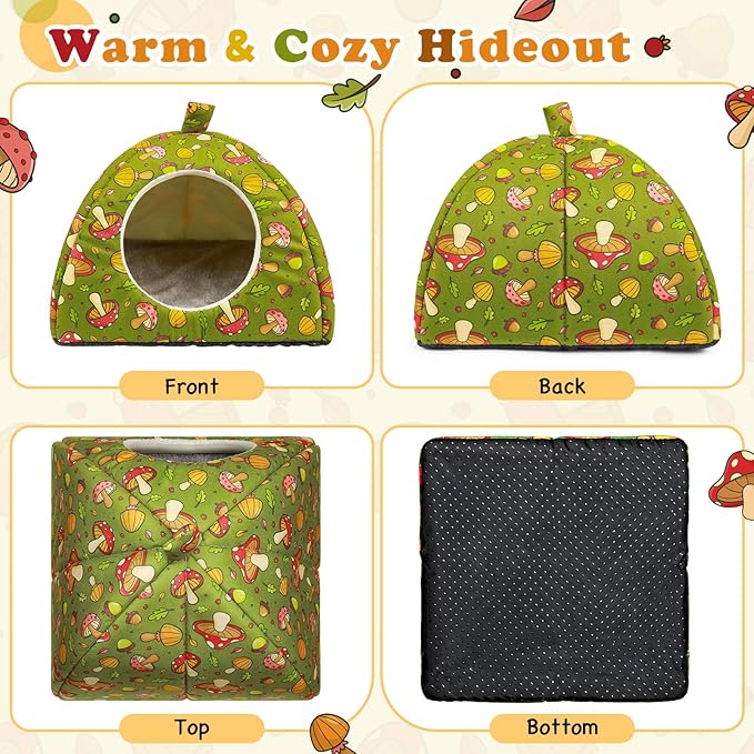 Guinea Pig Hideout - Warm Hamster Bunny Bed with Cushion, Guinea Pig Cage Accessories Washable Sleeping House for Small Animals (Large)