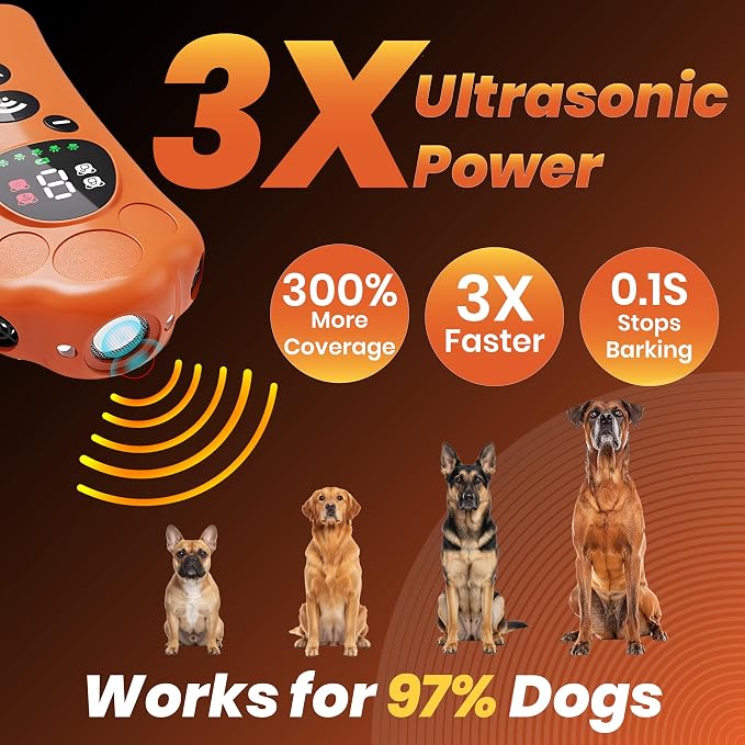New Ultrasonic Dog Deterrent with 0-9 Variable Frequency Gears, 180° Wide Coverage, Multi-Breed Compatibility, and Built-in Flashlight – Safe & Effective Bark Control and Training Tool