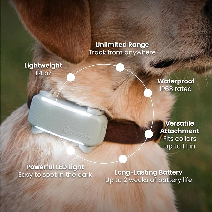Tractive Smart Dog GPS Tracker | Live Pet Tracker with Virtual Fence | Vital Signs Monitoring of Heart & Respiratory Rate | Bark Monitoring | Dog Collar Attachment (Brown)