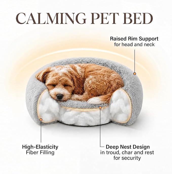 Tiny Dog Bed 15 Inch for Extra Small Dogs,Washable Puppy Bed,Soft Faux Fur Calming Donut Bed for Chihuahua Yorkie Maltese Pomeranian,Grey