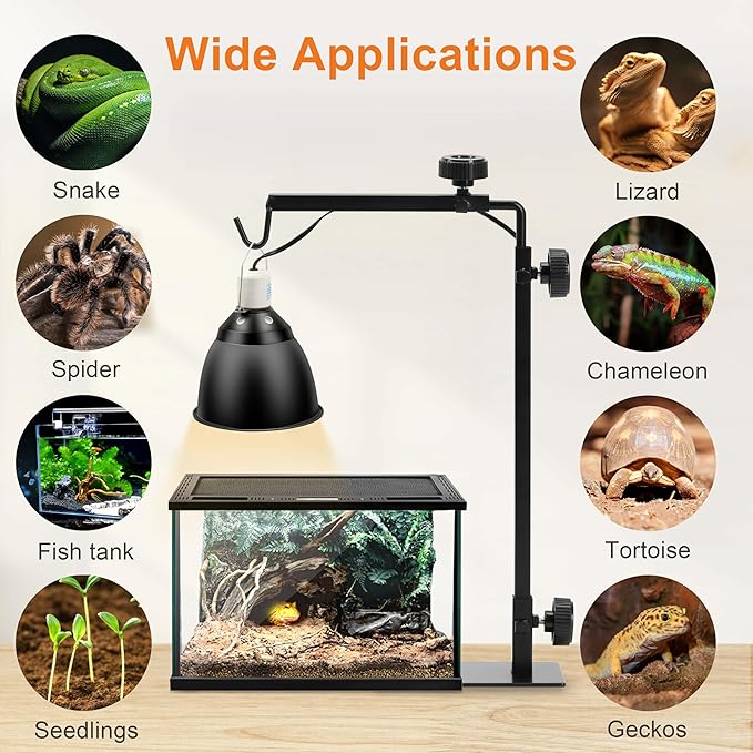 Simple Deluxe Reptile Light Stand Adjustable 14-26 inch Floor Lamp Holder, Metal Bracket for Reptile Tank & Terrarium Heating Light