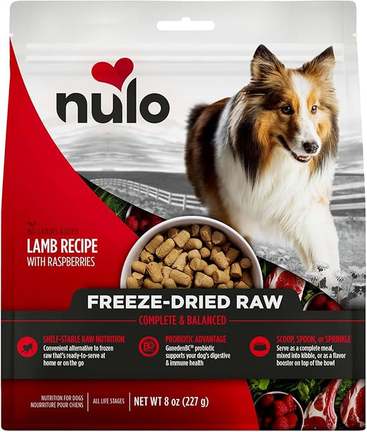 Nulo Freeze-Dried Raw Lamb Recipe with Raspberries Complete and Balanced Dry Dog Food Kibble, 8 Ounce Bag