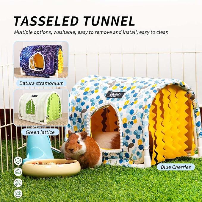 Guinea Pig Hideout Rabbit Hideout No Bottom Guinea Pig Bed Easy to Clean & Breathable Bunny Beds - Small Animal Indoor Habitat for Rabbit Ferret Hedgehog Flower-Branch Mouse (Green)