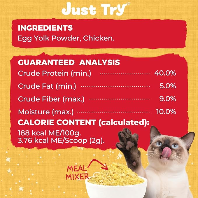 Just Try 4.23 OZ Chicken & Egg Yolk Cat Food Toppers Sprinkles with Freeze Dried Egg Yolk High Protein & Low Fat Freeze Dried Cat Treats