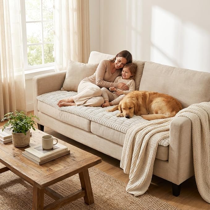 Smiry Couch Cover for Dogs, Non Slip Washable Sofa Protector for Pets, Soft Furniture Cover for Pet, Stylish Sofa Covers, Cozy Protect Against Fur, Dirt & Everyday Messes (White, 27.6" x 59")